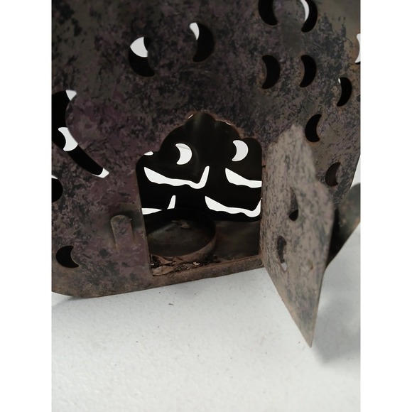 Vtg Punch Art Stars Moon Sitting Metal Goose Tea light Candle Holder Lantern - Picture 5 of 6